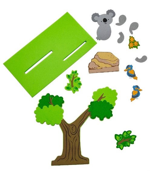 australian animals teaching supplies. 3d craft activity featuring a koala in a tree and a kookaburra sitting on a rock