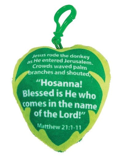 Palm Sunday plush heart backclip or keyring with bible verse on the reverse side