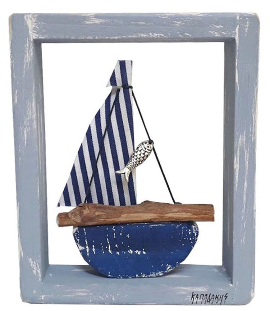 greek made sail boat wood art