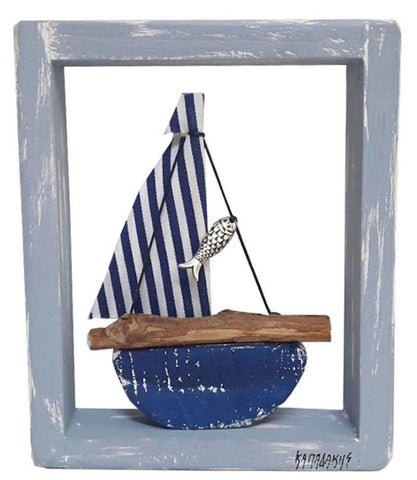greek made sail boat wood art