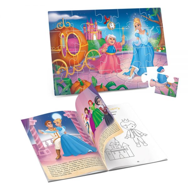 bilingual reading. greek and english cinderella story book with activities and puzzle