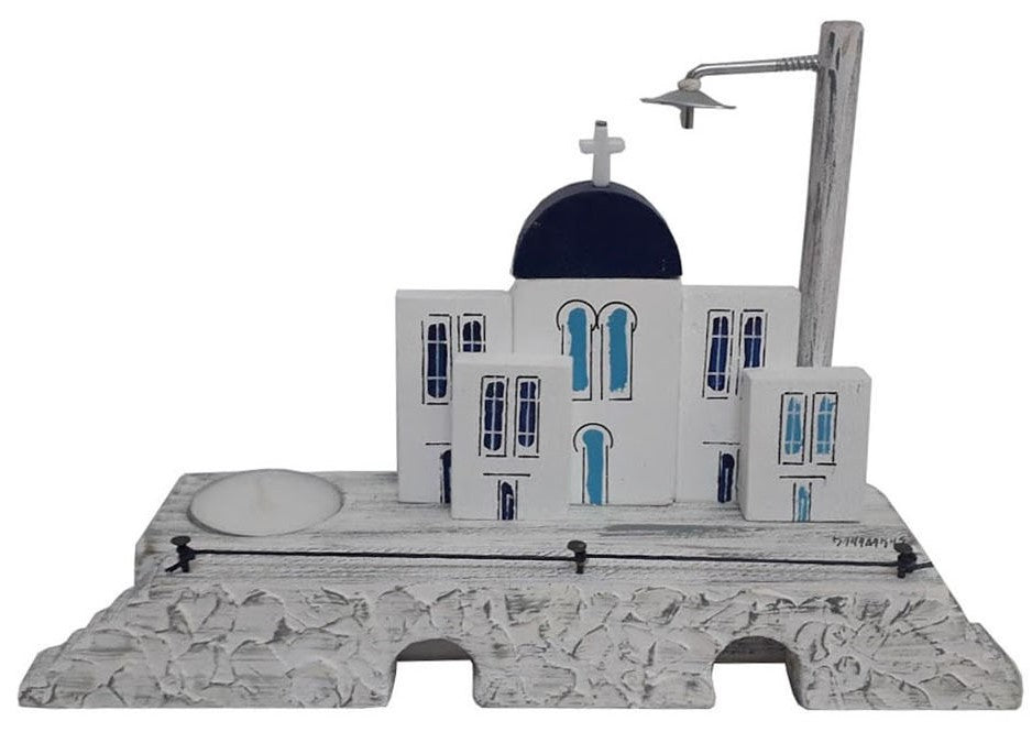 greek orthodox religious kantilaki tea light candle holder, greek island church