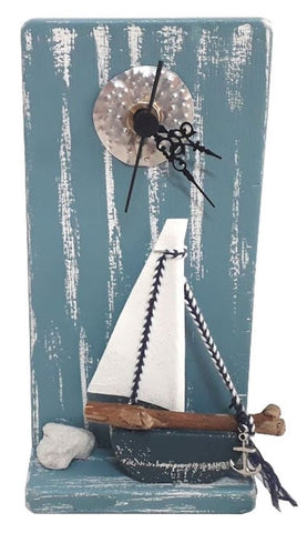 greek made wooden art clock, sail boat clock