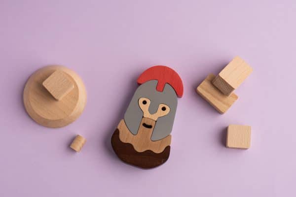 made in greece, spartan warrior wooden stacking puzzle toy and decor